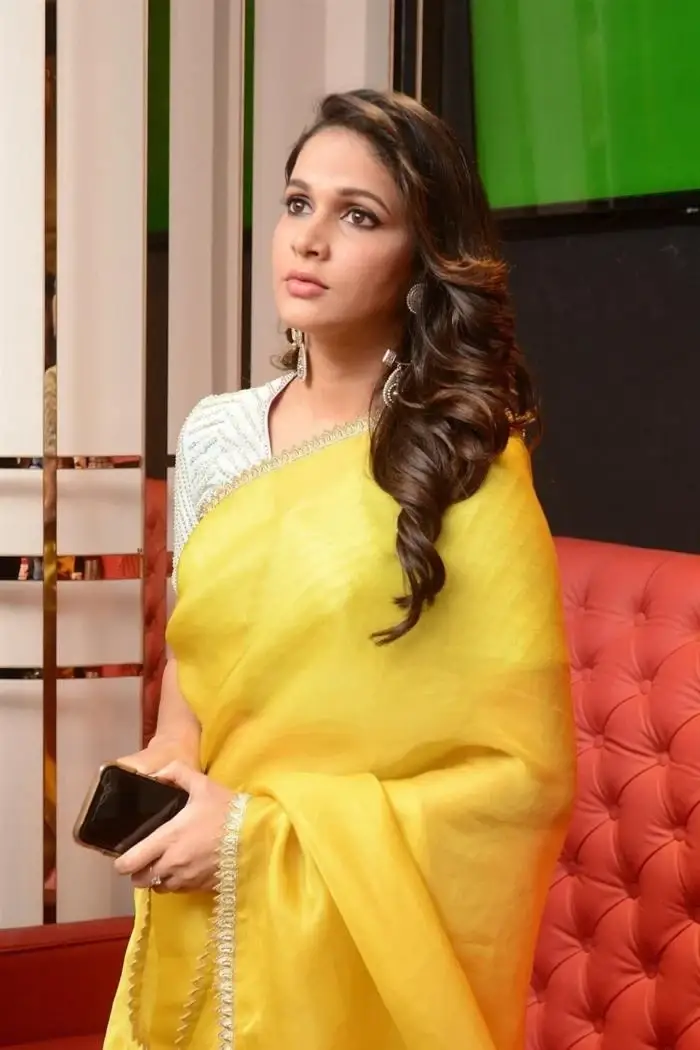 NORTH INDIAN MODEL LAVANYA TRIPATHI STILLS IN YELLOW SAREE 5